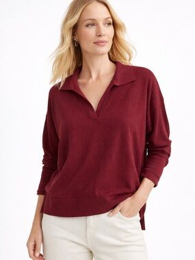 Banana Republic 100% Merino Wool Johnny Collar Sweater XL Burgundy Relaxed
